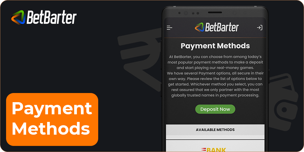 Betbarter payment methos using the app