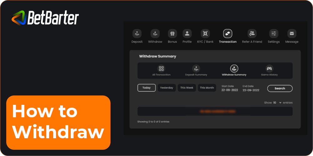 How to withdraw on Betbarter