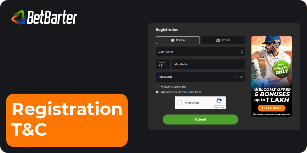 Betbarter Registration T&C